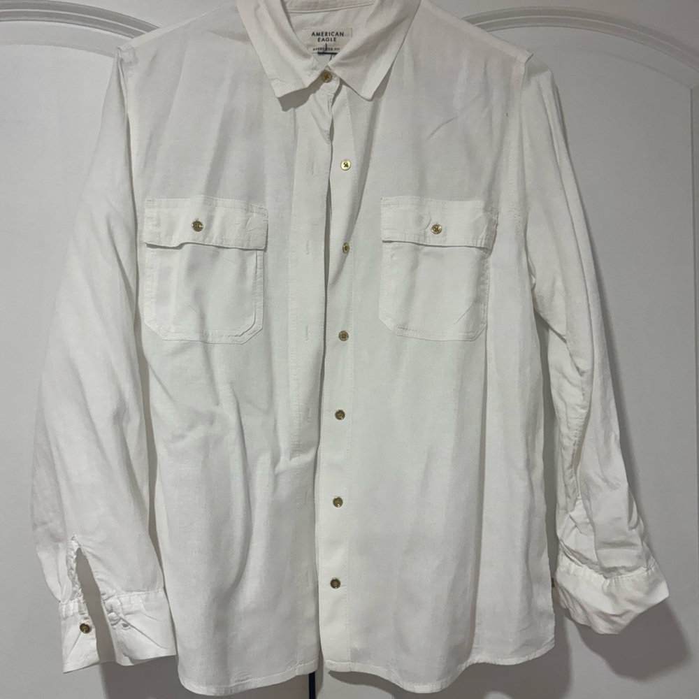 American Eagle Outfitters Cream Button-Up Shirt